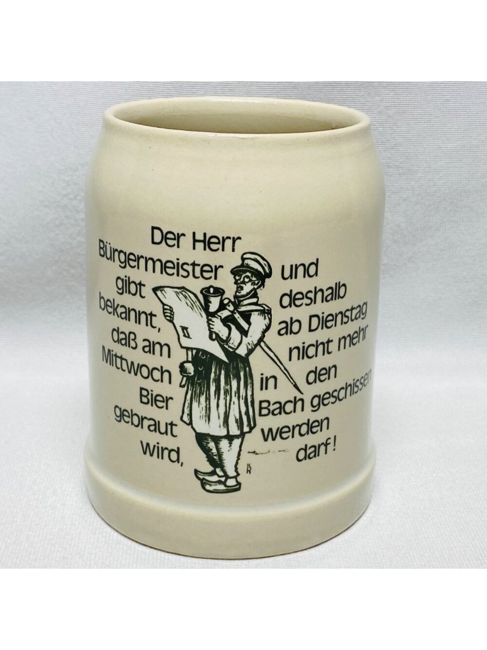 Ceramic 18 oz German Beer Stein With Handle Cream & Black Text Artistic Design